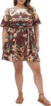 City Chic Forever Placement Print Belted Dress