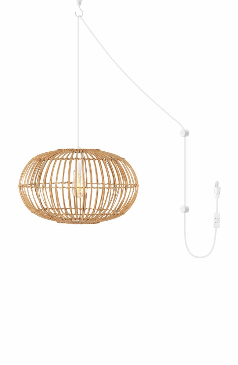 JONATHAN Y Leo 1-Light Farmhouse Coastal Rattan 180" Cord Plug-In or Hardwired LED Pendant, Alternate, color, 