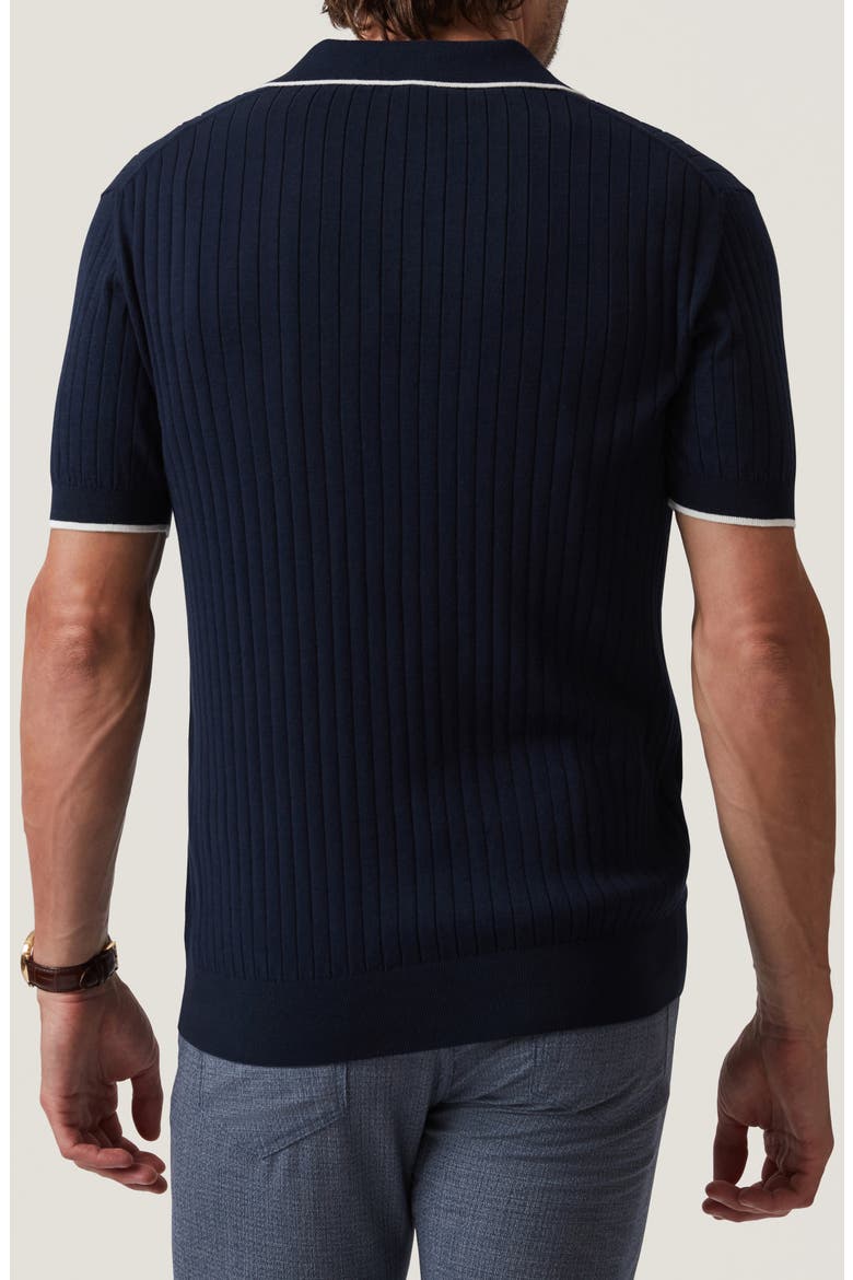 Rib Short Sleeve Polo Sweater, Alternate, color, NAVY