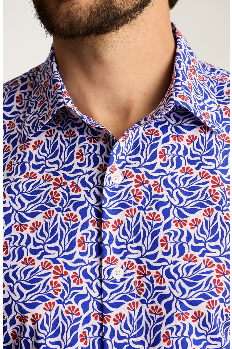 Riviera Slim Fit Floral Short Sleeve Stretch Cotton Button-Up Shirtr, Alternate, color, BLUE FLORAL VIBES