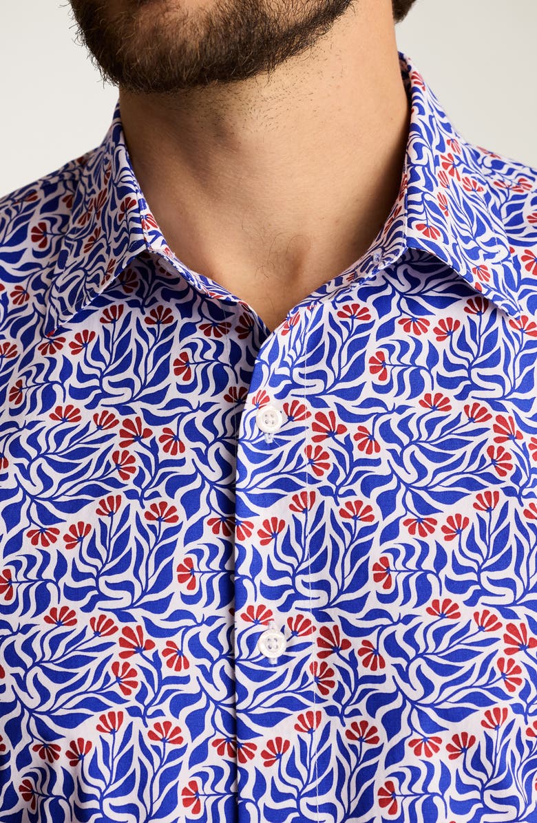 Bonobos Riviera Slim Fit Floral Short Sleeve Stretch Cotton Button-Up Shirtr, Alternate, color, Blue Floral Vibes