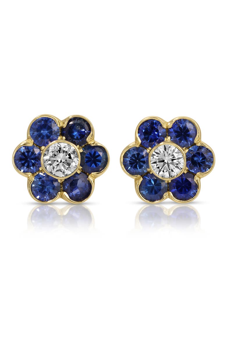 Large Flora 18k Gold Sapphire and Diamond Stud Earrings, Main, color, 18K YELLOW GOLD