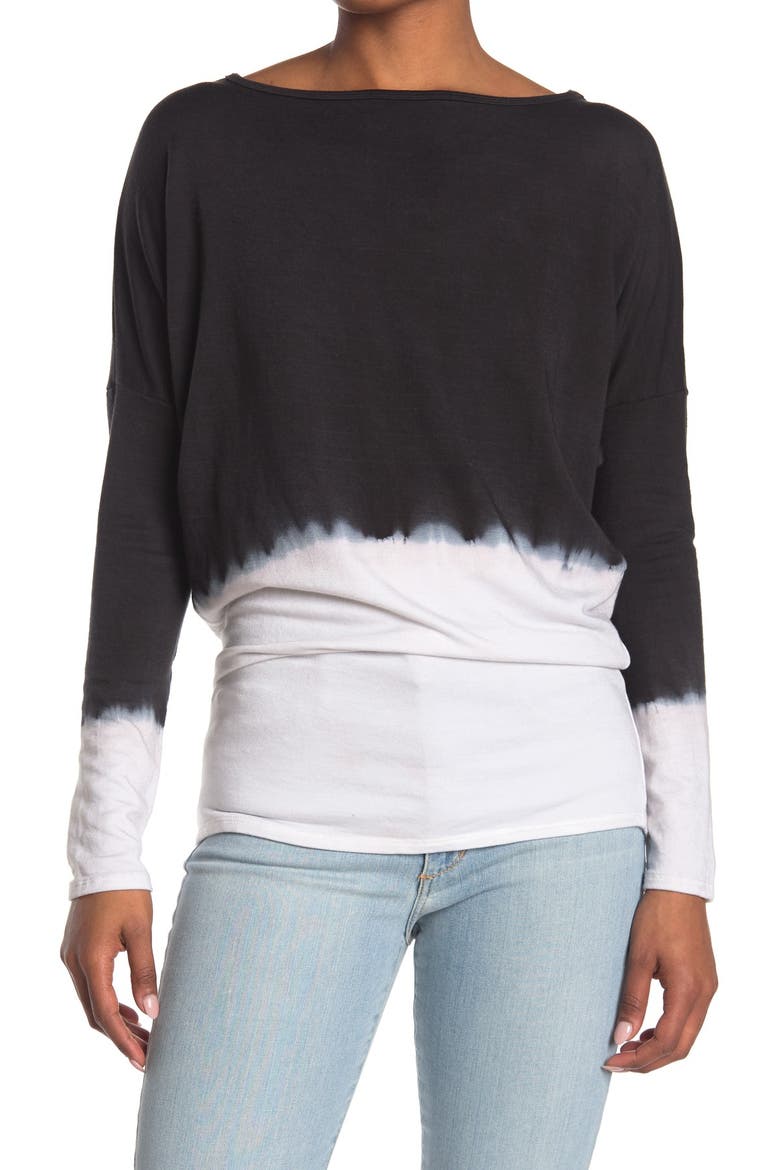 Boat Neck Dolman Sweater, Main, color, IVORY BLACK TOP DIP DYE