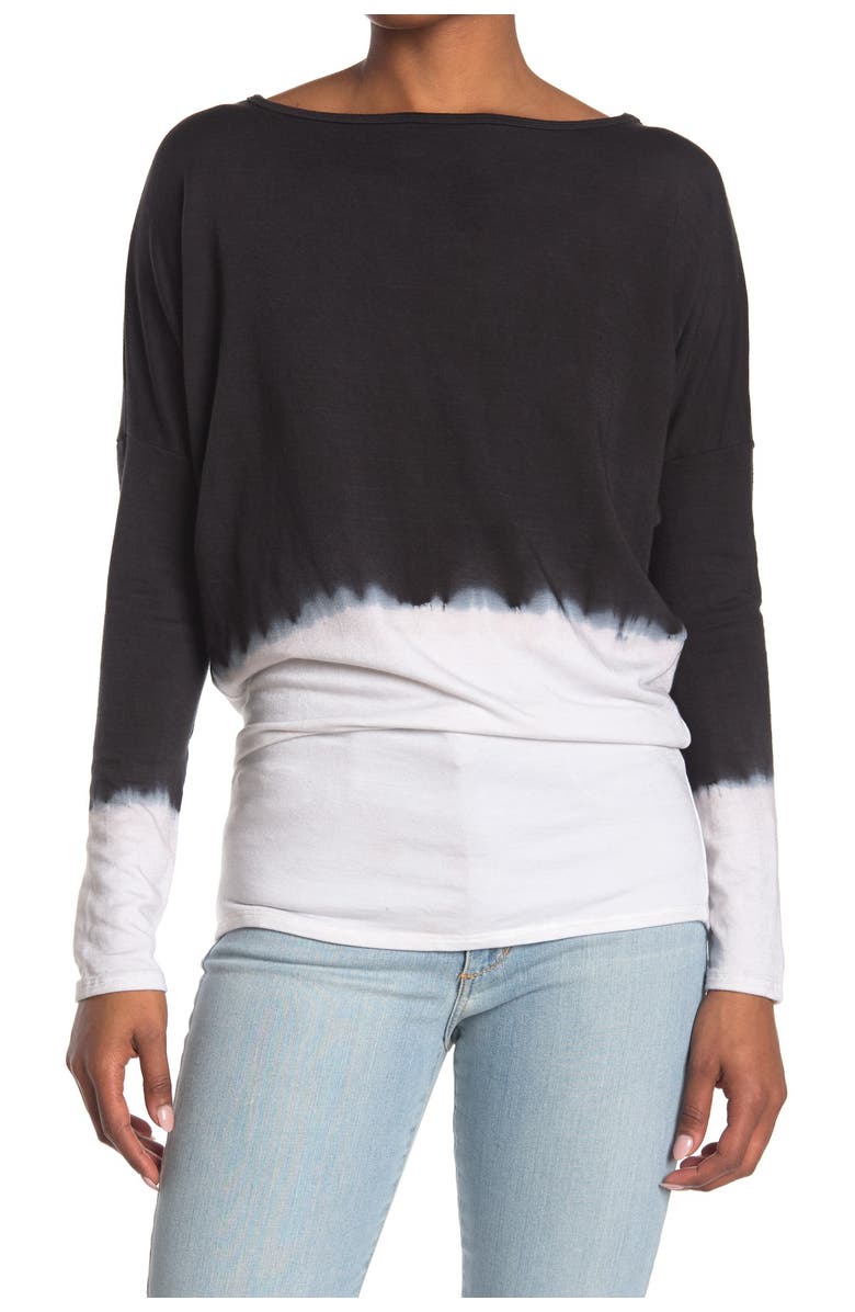 GO COUTURE Boat Neck Dolman Sweater, Main, color, Ivory Black Top Dip Dye