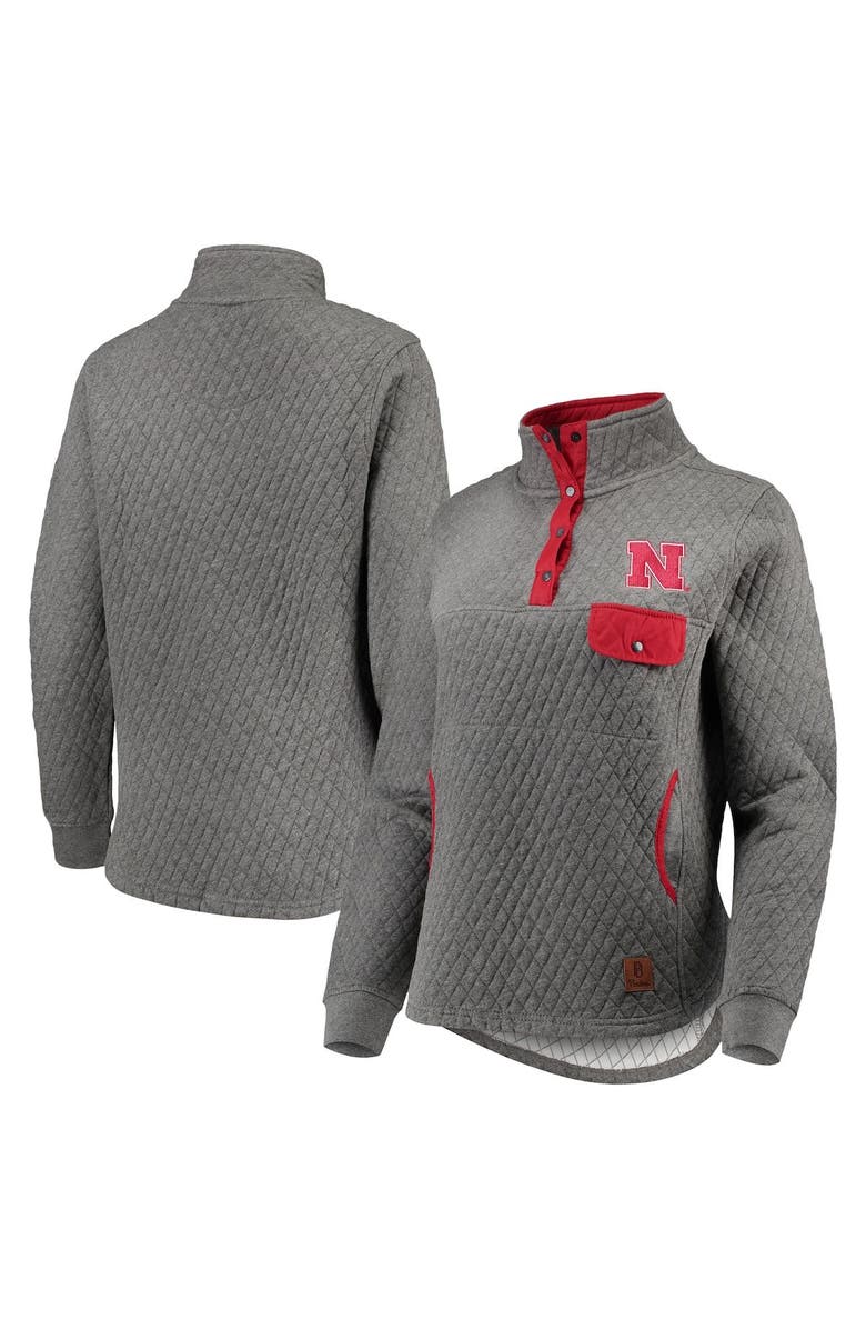 PRESSBOX Women's Pressbox Heathered Gray/Scarlet Nebraska Huskers Magnum Quilted Quarter-Snap Pullover Jacket, Main, color, 