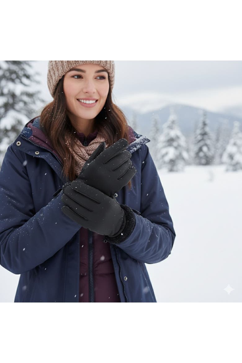 Women's Touchscreen Gloves wih Faux Fur Cuff, Alternate, color, Black
