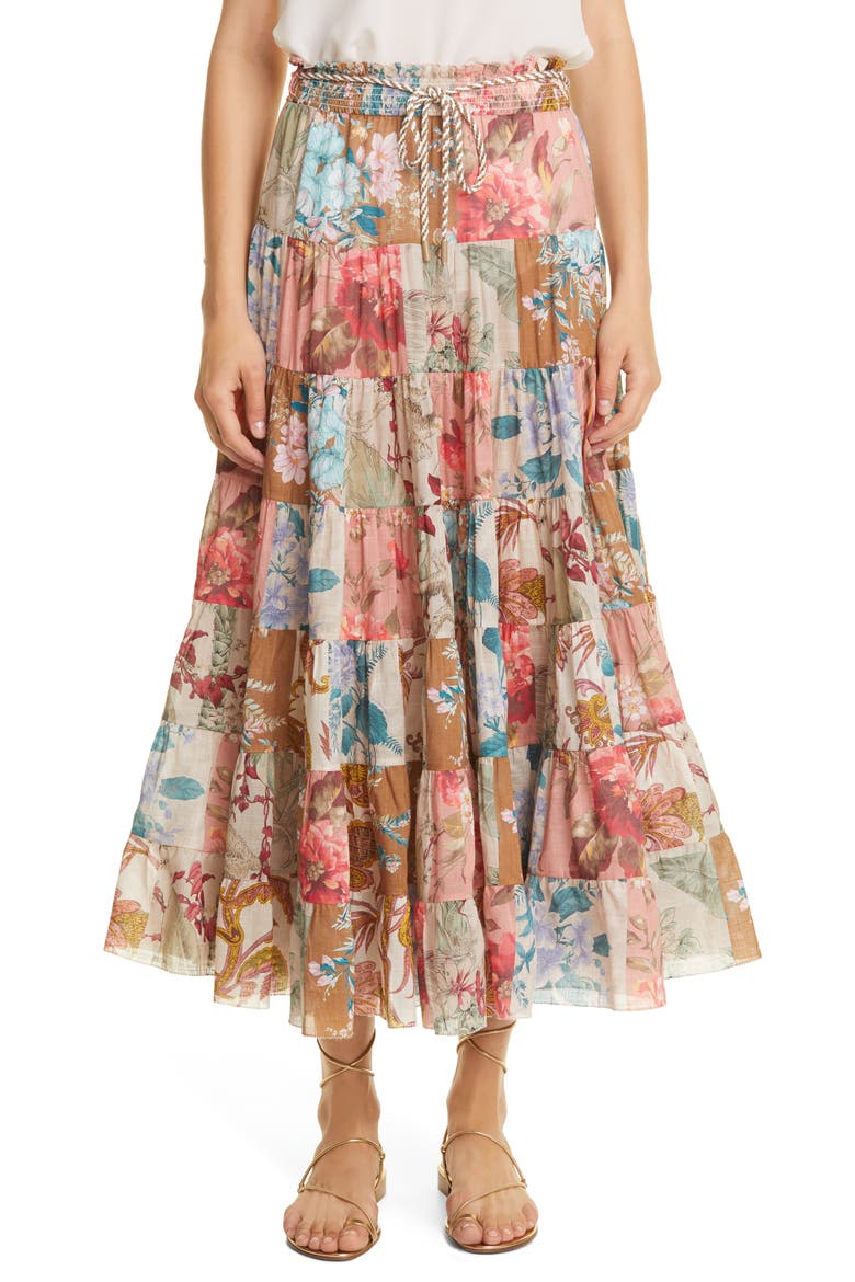 Cassia Patchwork Floral Cotton Midi Skirt, Main, color, PATCHWORK FLORAL