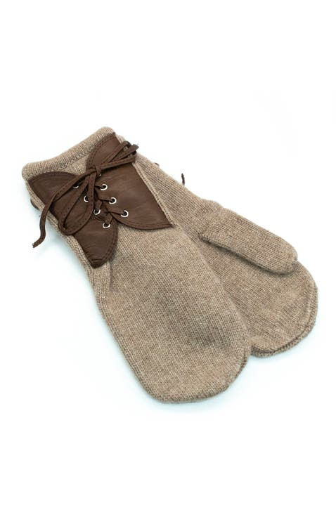 Mittens with leather lace
