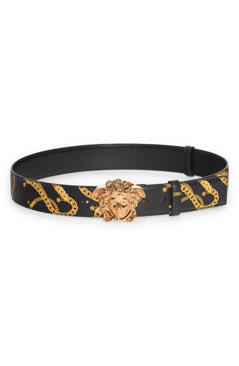 Versace Medusa Buckle Reversible Leather Belt, Main, color,
