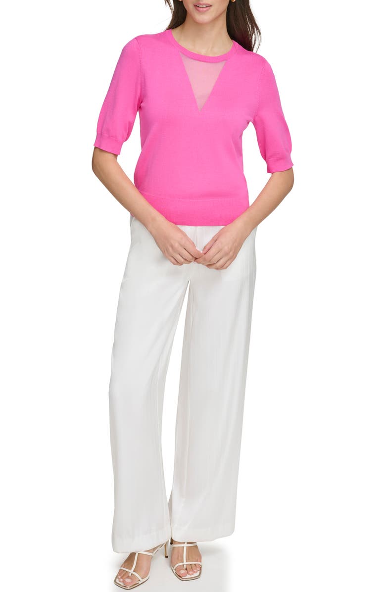 DKNY Sheer Mesh Illusion V-Neck Sweater, Alternate, color, 
