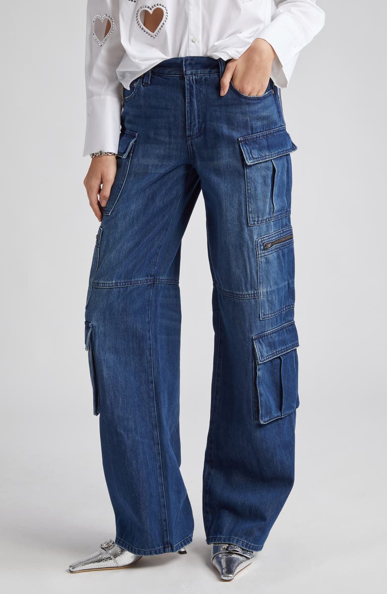 Alice + Olivia Cay Baggy Cargo Jeans, Alternate, color, 