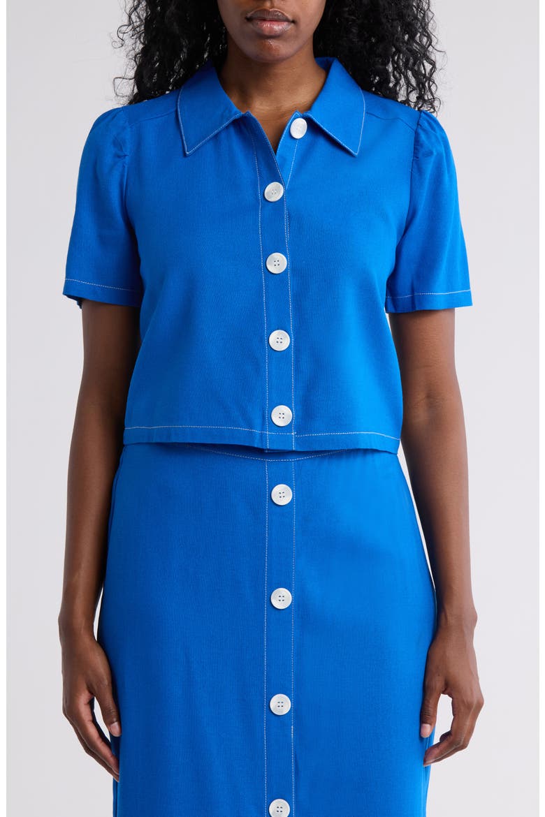 Abby Button Front Short Sleeve Top, Main, color, PRINCESS BLUE