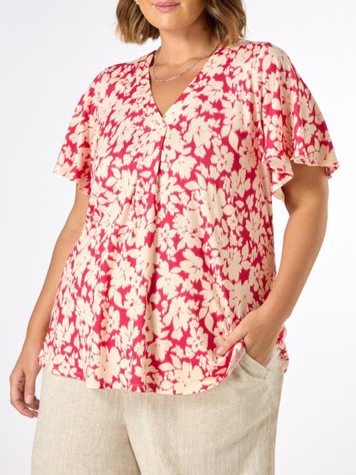 Live Unlimited Floral Print Jersey Pleat Front Top In Multi