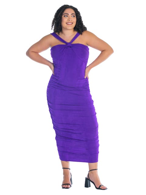 Halter Cross Neck Ruched Bodycon Mid Dress