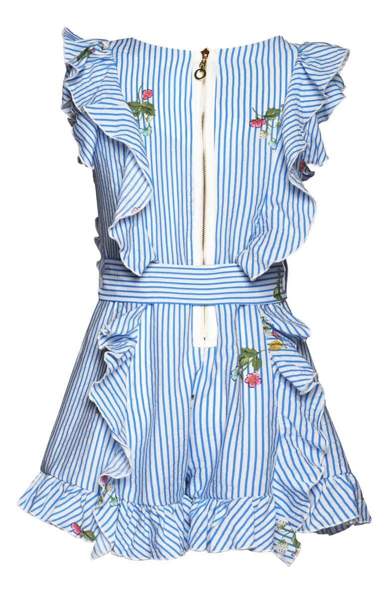 Truly Me Kids' Ruffle Stripe Romper, Alternate, color, Blue Multi