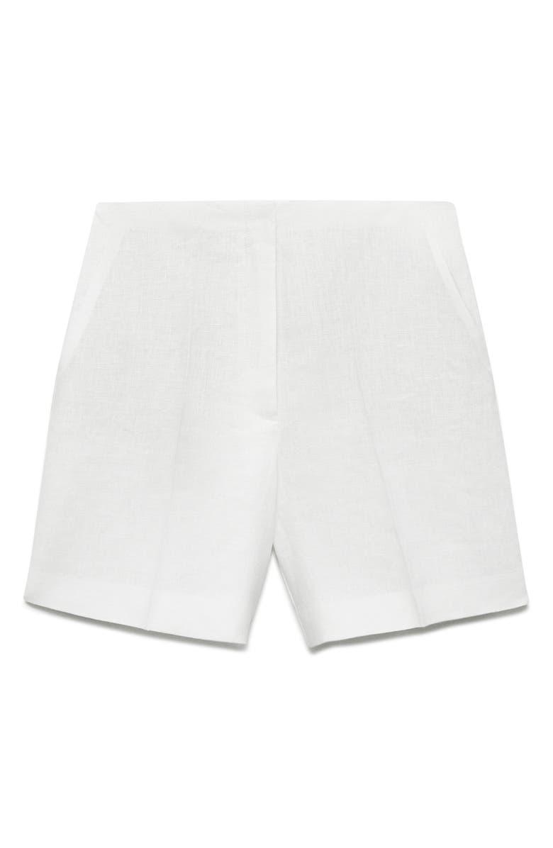MANGO Straight Fit Linen Shorts, Alternate, color, Off White
