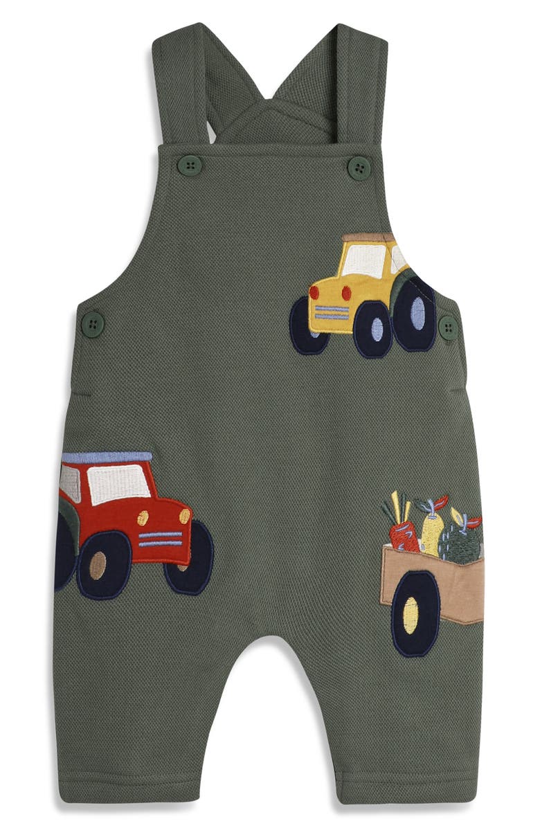 JOJO MAMAN BEBE Stripe Long Sleeve Cotton T-Shirt & Tractor Appliqué Overalls Set, Alternate, color,