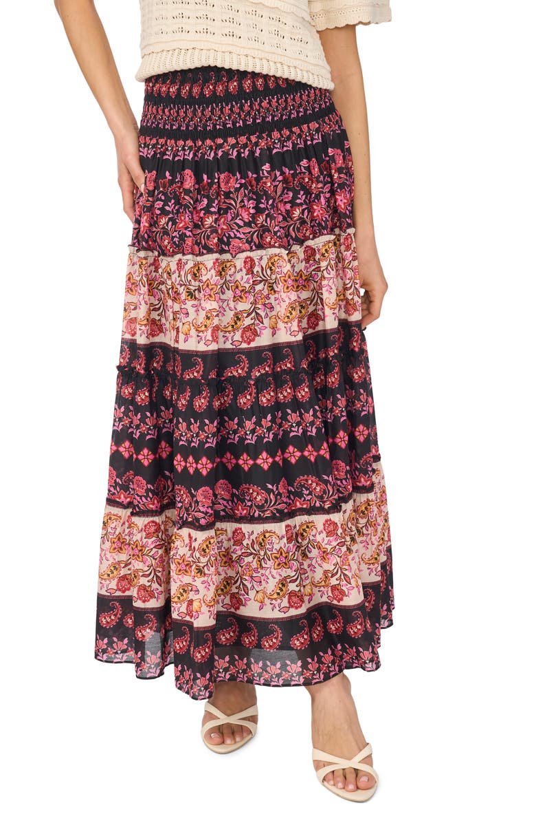 CeCe Tiered Maxi Skirt, Main, color, Rich Black