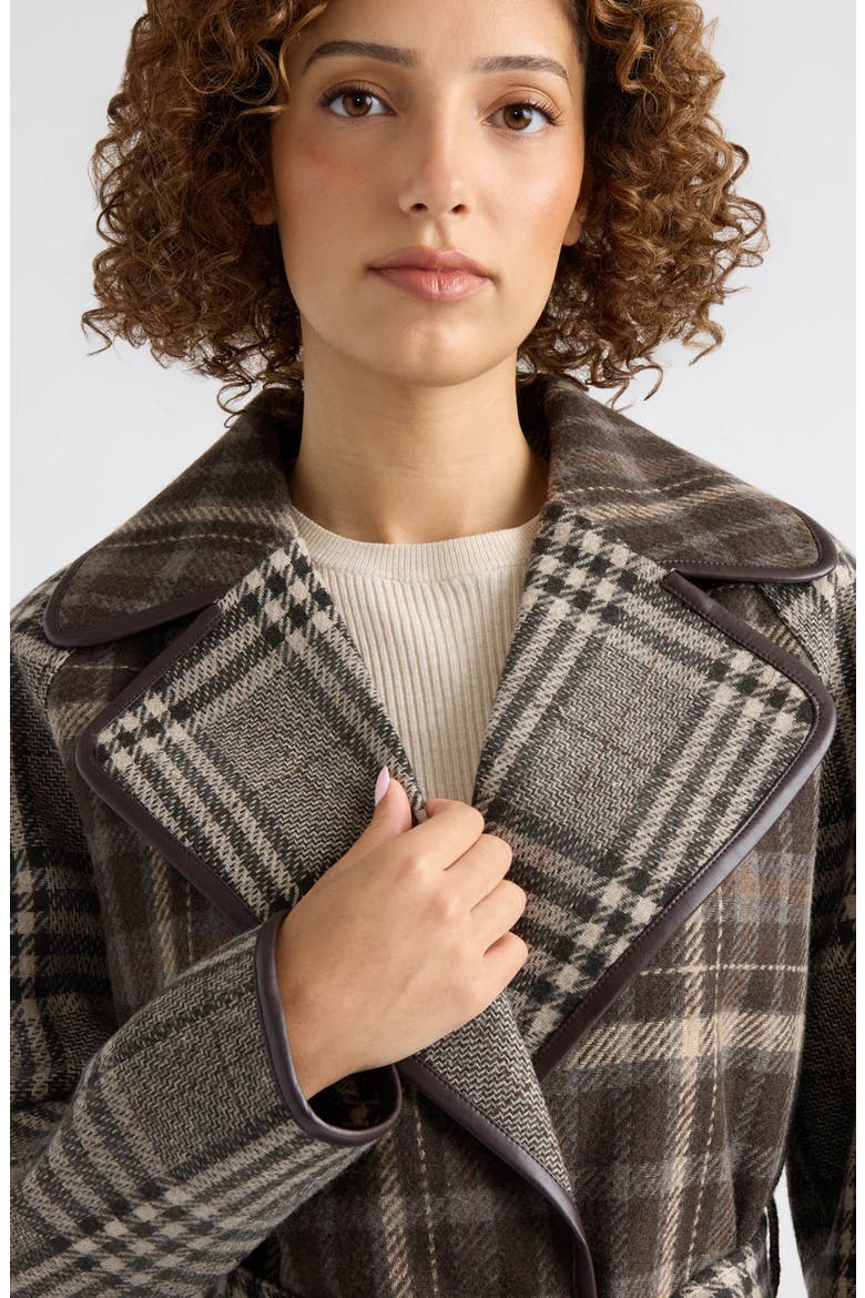 Fiona Mixed Plaid Coat, Alternate, color, ESPRESSO