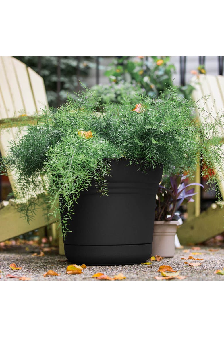 12 Inch Saturn Round Planter With Saucer Tray, Black, Alternate, color, Black