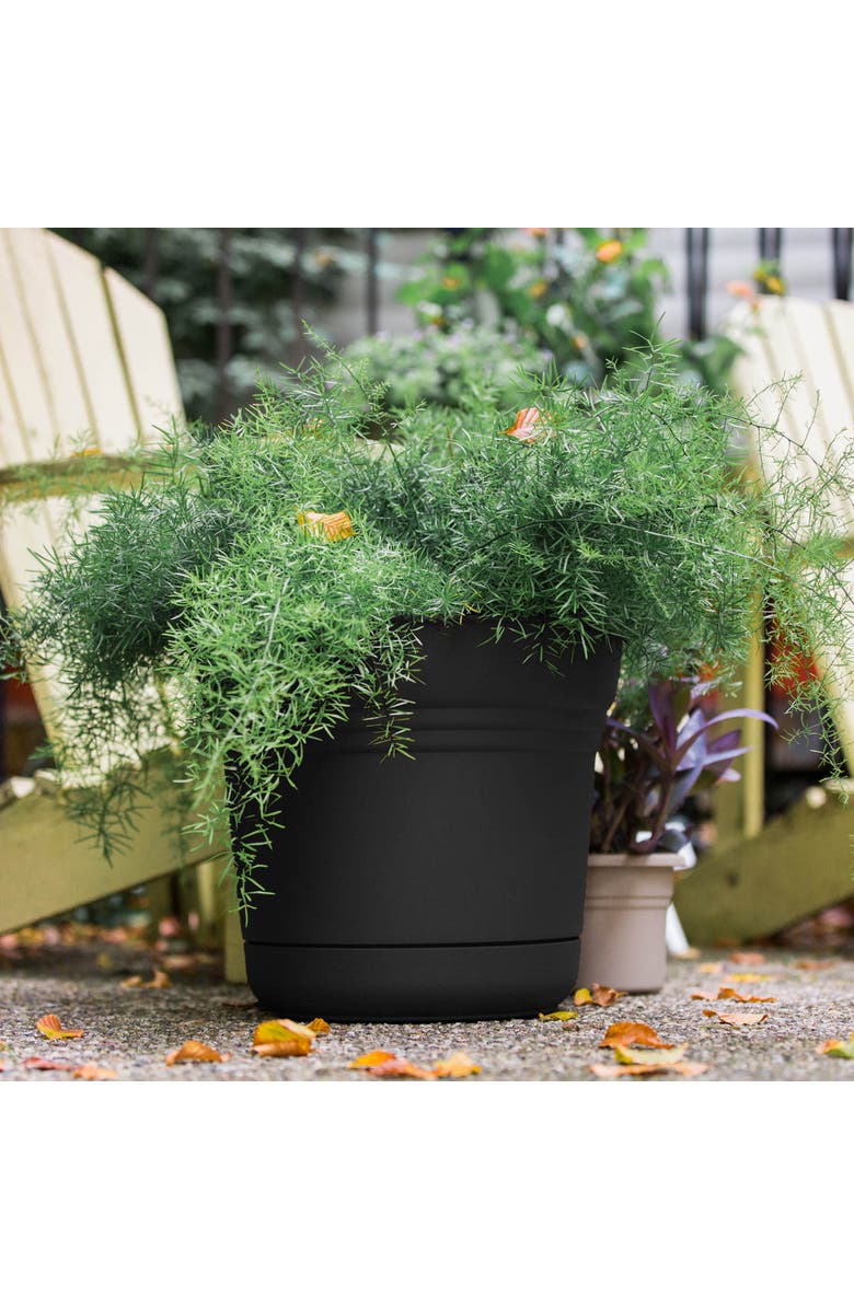 Bloem 12 Inch Saturn Round Planter With Saucer Tray, Black, Alternate, color, Black