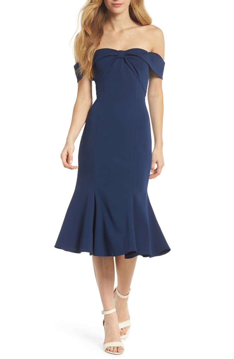 Gal Meets Glam Collection Tyler Off the Shoulder Scuba Crepe Dress, Main, color,