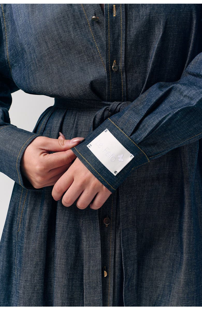 Le Fafo Maxi Belted Denim Shirtdress, Alternate, color, 