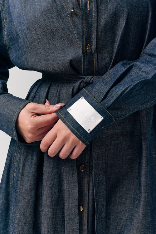 Le Fafo Maxi Belted Denim Shirtdress In Green