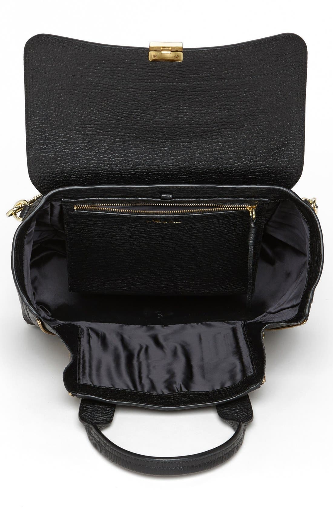 'Medium Pashli' Shark Embossed Leather Satchel, Alternate, color, BLACK/ GOLD HDWR