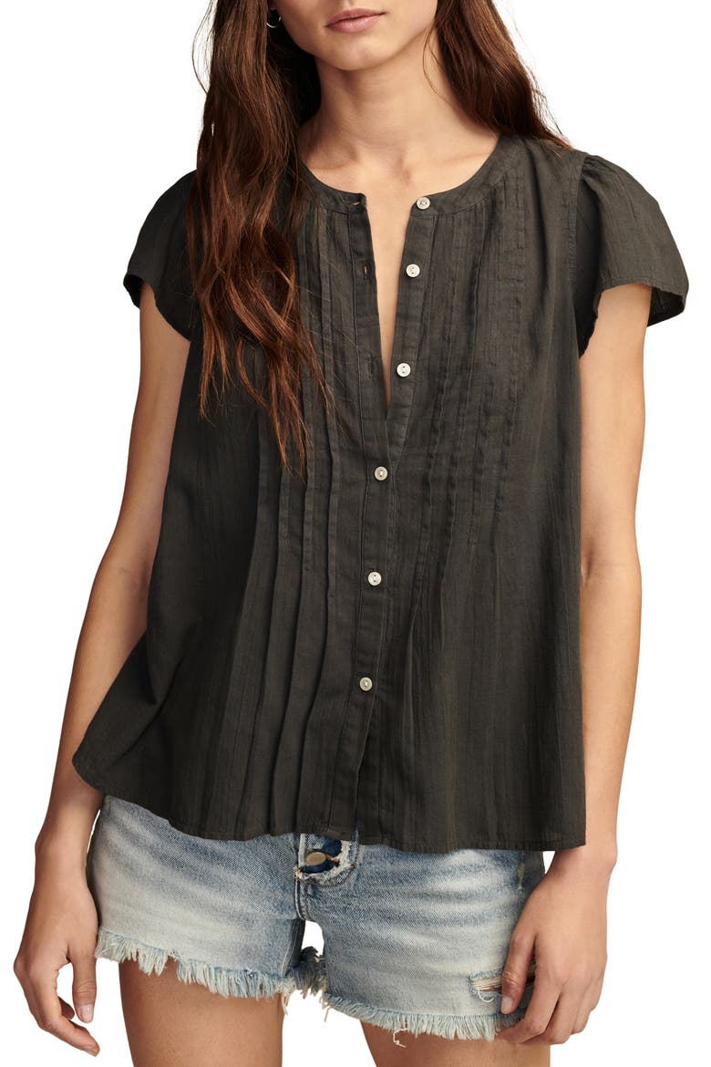 Pintuck Cotton Peasant Blouse, Main, color, RAVEN