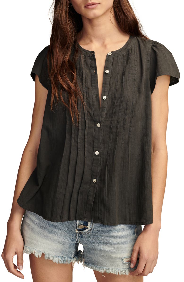 Lucky Brand Pintuck Cotton Peasant Blouse, Main, color, 