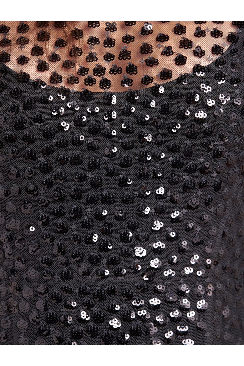 Scallop Sequin Sheer Bow Ankle Gown, Alternate, color, Graphite