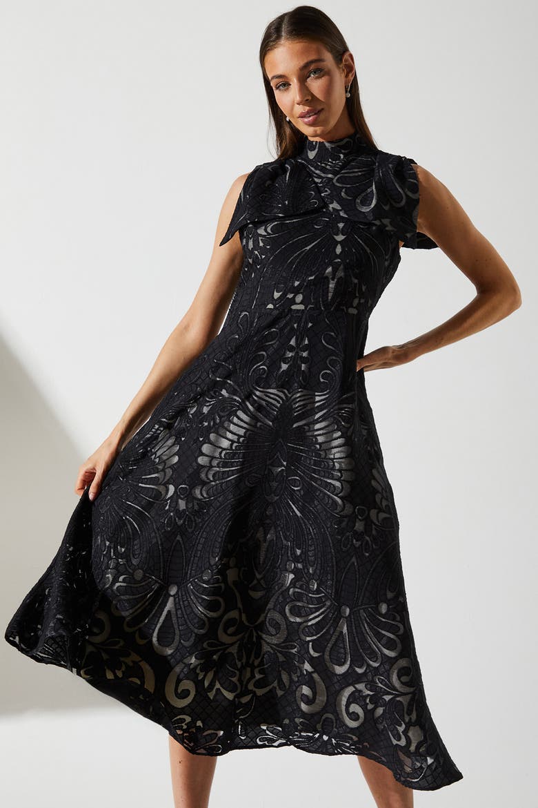 Bow Sleeve Jacquard Dress, Alternate, color, Black