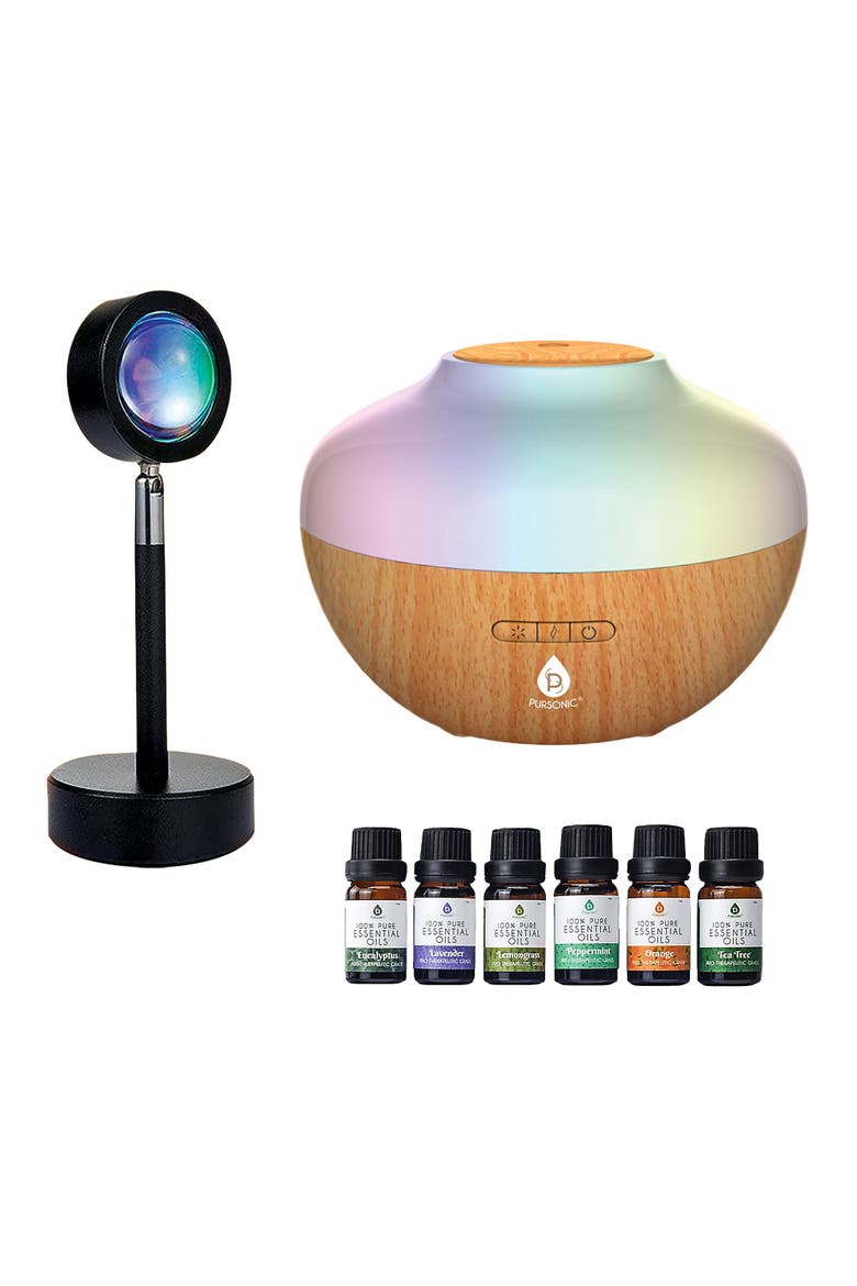 Sunset Projector Lamp, Diffuser & 6 Oils, Main, color, Multicolor