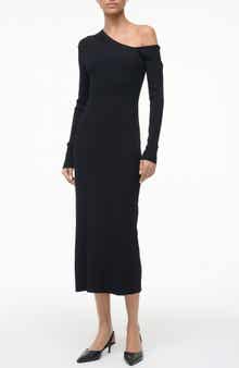 STAUD Lois One-Shoulder Long Sleeve Rib Dress