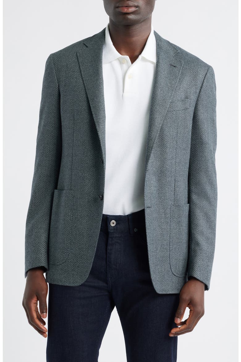 Kei Trim Fit Grey Wool Herringbone Sport Coat, Main, color, GREEN