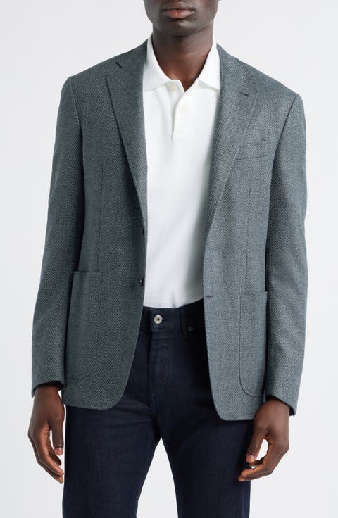 Kei Trim Fit Grey Wool Herringbone Sport Coat