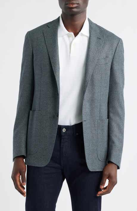 Canali Kei Trim Fit Grey Wool Herringbone Sport Coat