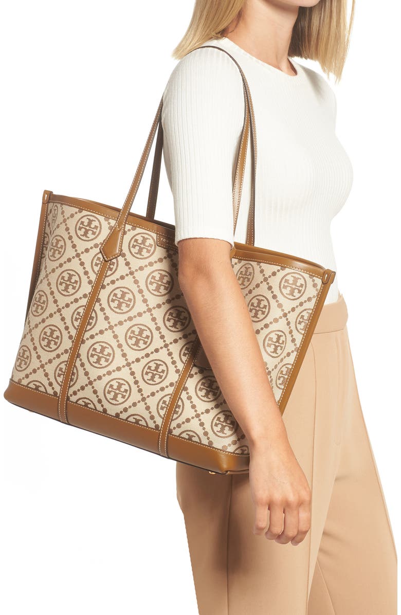 Tory Burch Perry T Monogram Jacquard Triple Tote, Alternate, color,