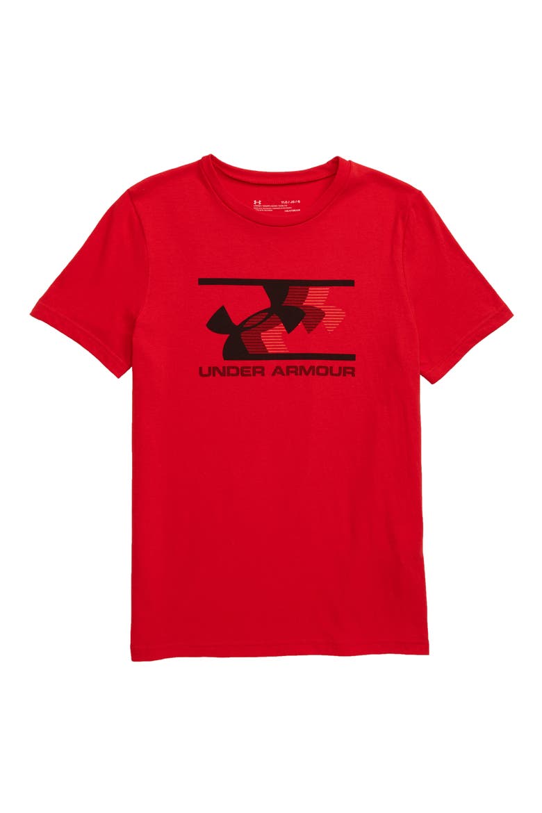 HeatGear® Action Fade Logo T-Shirt, Main, color, RED/ BLACK
