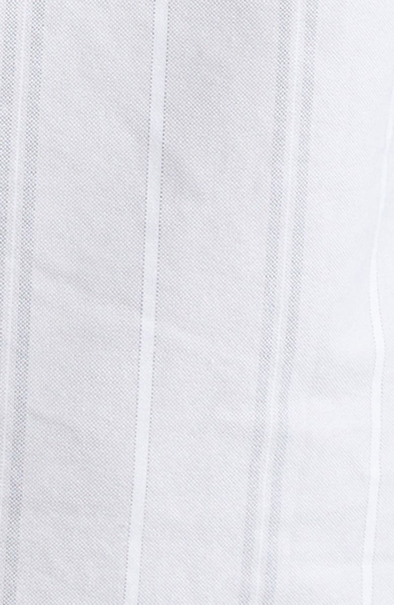 Thom Browne Straight Fit Stripe Short Sleeve Cotton Button-Down Shirt, Alternate, color, Medium Grey