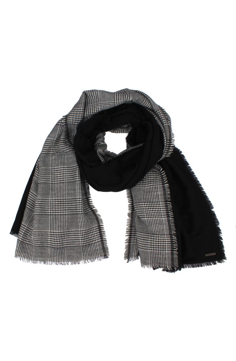 AllSaints Plaid & Solid Wool Blend Fringe Scarf, Main, color,