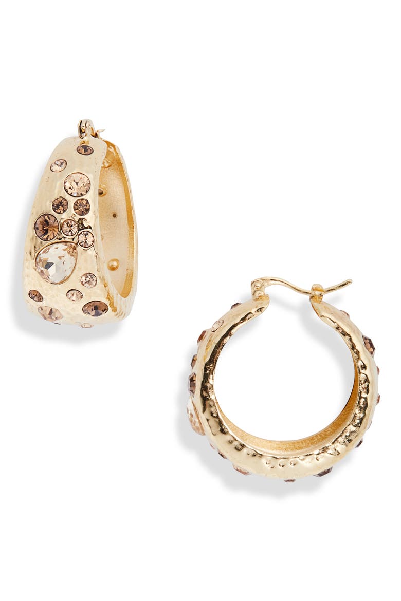 Mixed Crystal Hoop Earrings, Main, color, TOPAZ