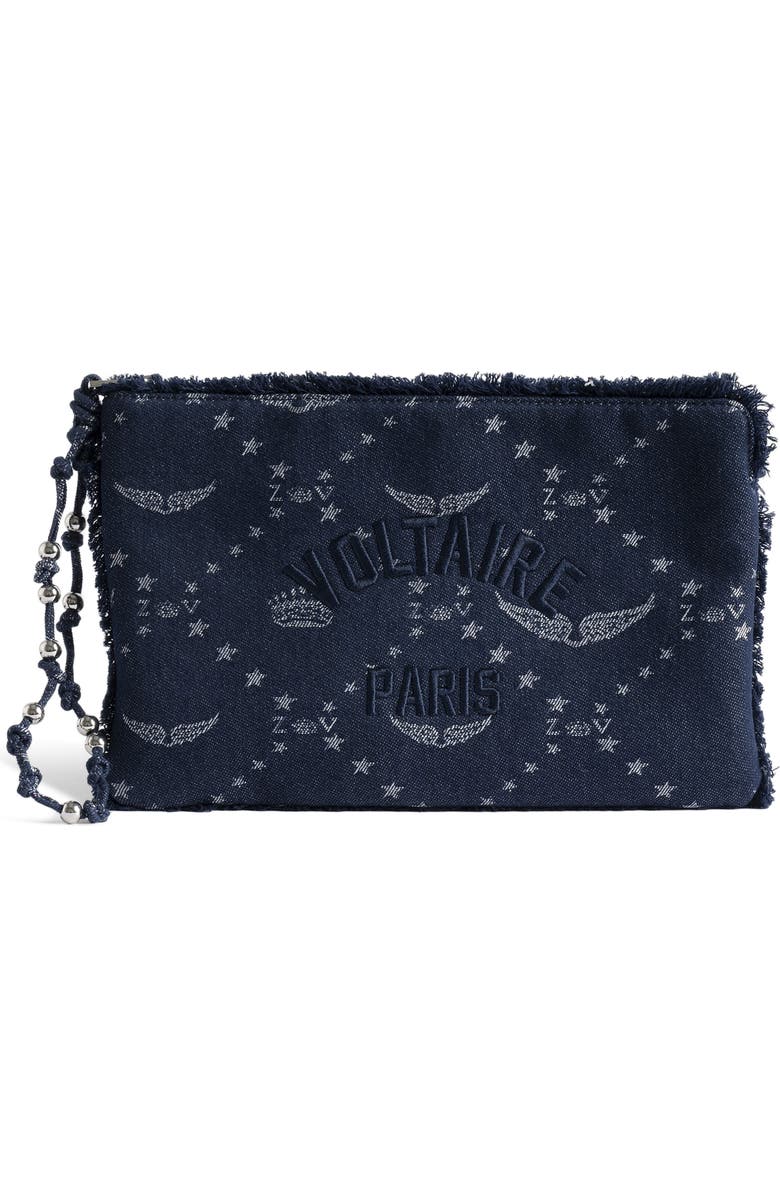 Zadig & Voltaire Angel Denim Clutch, Main, color, Silent