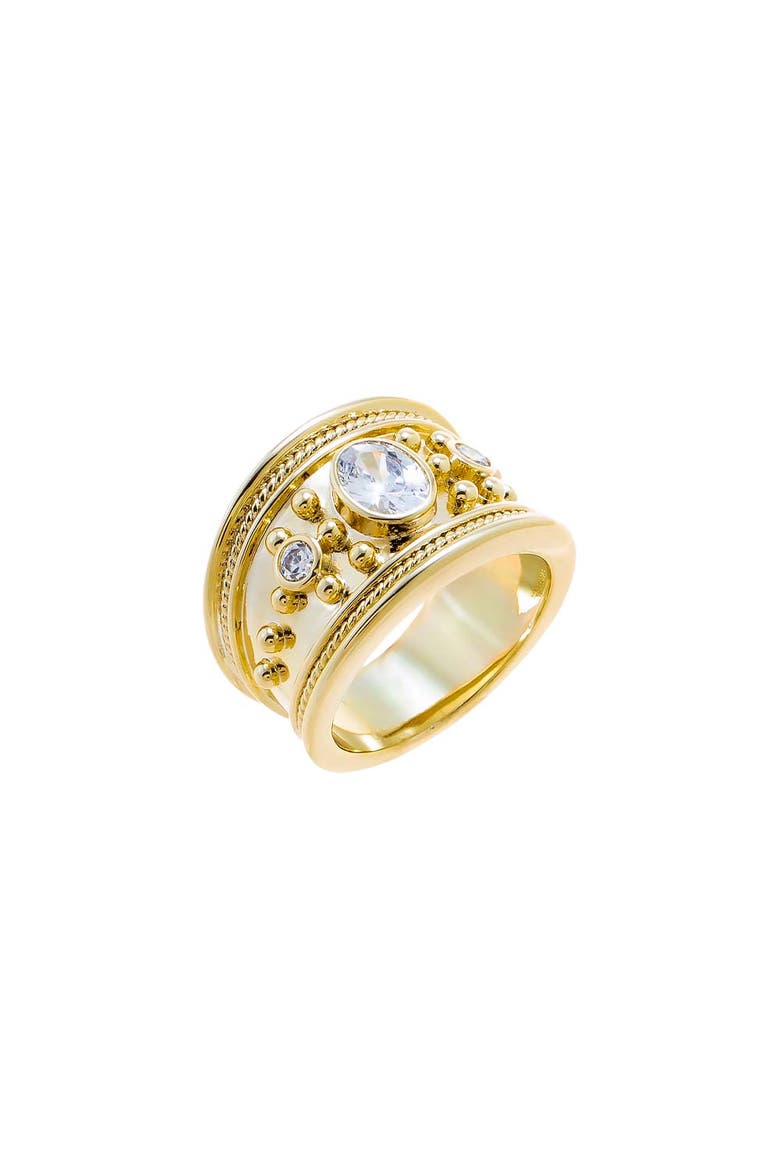 CZ Vintage Wide Bezel-Set Cocktail Ring, Main, color, Gold