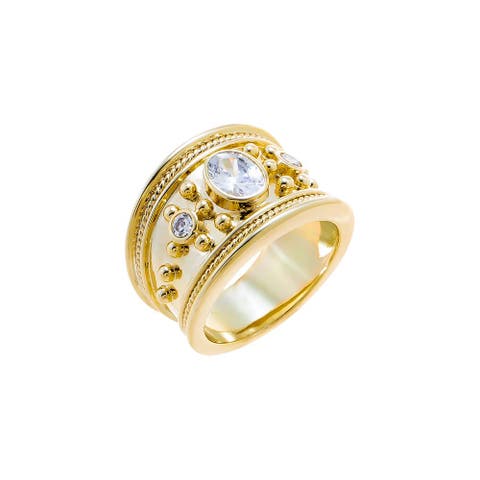 CZ Vintage Wide Bezel-Set Cocktail Ring