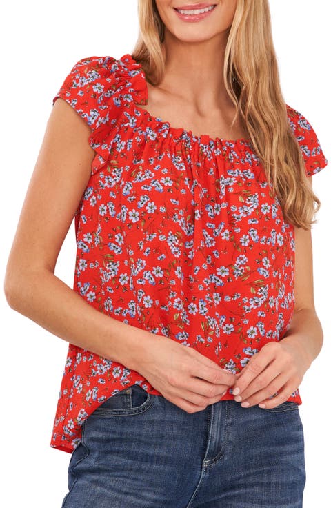 Floral Print Square Neck Blouse
