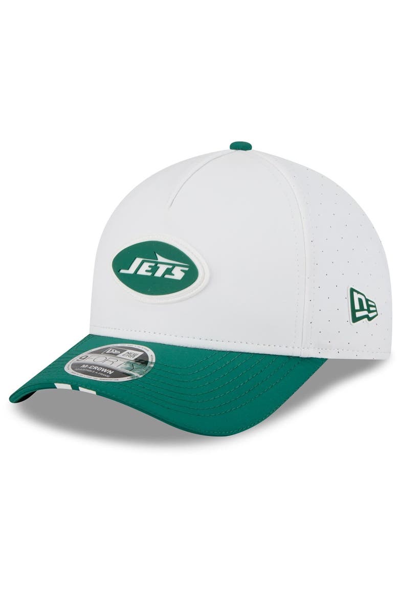 Men's New Era  White/Green New York Jets 2025 NFL Training Camp A-Frame 9FORTY Adjustable Hat, Main, color, White
