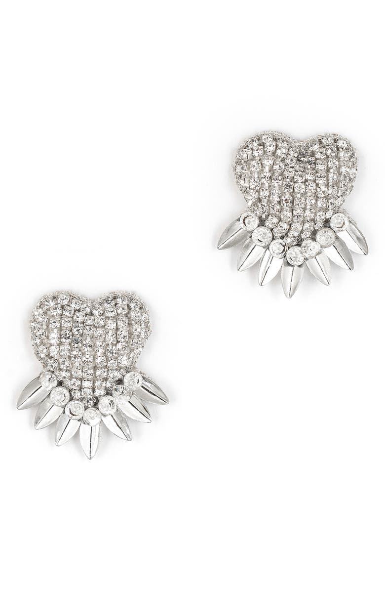 Deepa Gurnani Danira Crystal Heart Earrings, Main, color, Silver