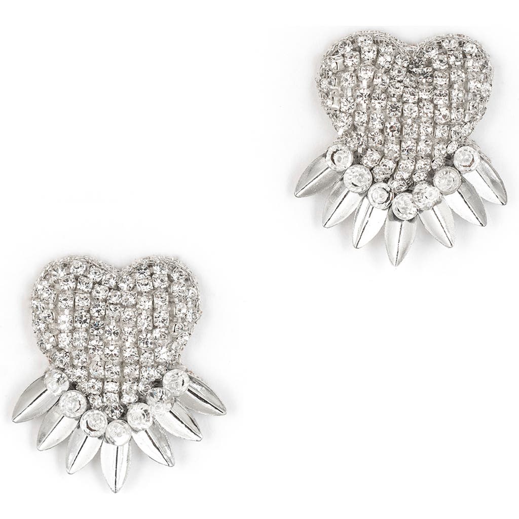 Deepa Gurnani Danira Crystal Heart Earrings In Silver